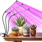 Indoor Plant Grow Light, Full Spectrum Clip Plant Lamp with Red, Blue, White Light, Plant Growing Light with Flexibel Gooseneck, 4/8/12/18H Timer, 10 Brightness Levels, 3 Lighting Modes, 3 Head