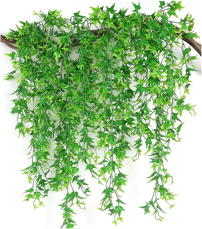 Fake Hanging Plants Decoration, PASYOU Artificial Vine Ivy Sweet Potato Leaves Plastic Foliage Vines, UV Resistant Greenery Flowers for Indoor Outdoor Home Garden Wall Wedding Party Table Green 4 Pack