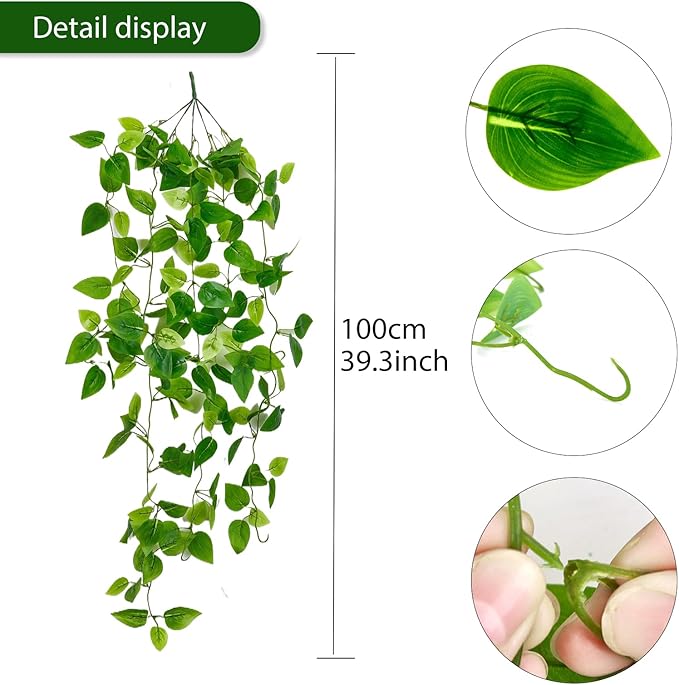 Fake Hanging Plants Vines(8pcs)for Room Decor, Artificial Ivy Greenery Garlands for Home Bedroom Living Aesthetic Kitchen Office Wall Patio Bookshelf,Indoor,Outdoor Farmhouse Decorations(No Basket)