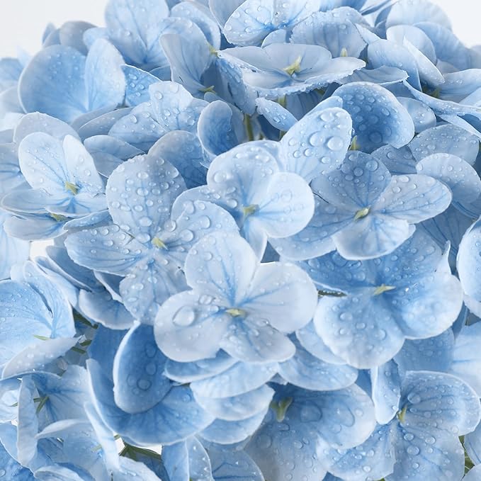 Coferset Baby Blue Hydrangea Artificial Flowers 3pcs Lifelike Faux Hydrangea Real Touch Artificial Flowers for Outdoors Home Wedding Christmas Office Party Living Room Decoration,22inch