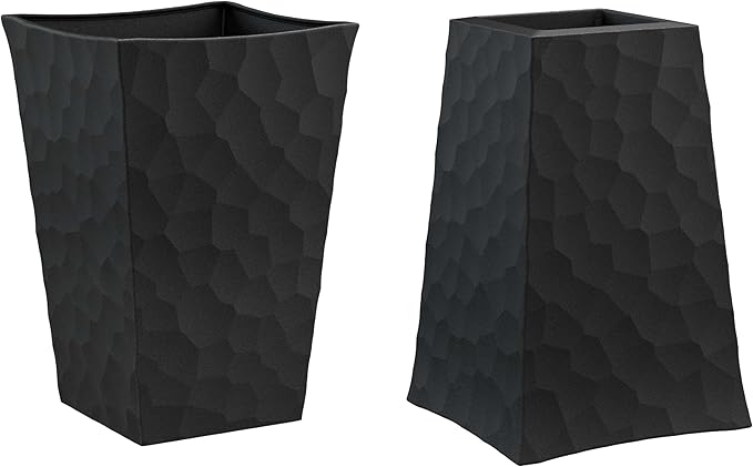 Keter Stone Tapered Planter Set of 2, Tall 26.4‑Inch Resin Outdoor Flower Pots with Stone‑Look Finish and 12.2‑Gallon Capacity, Graphite