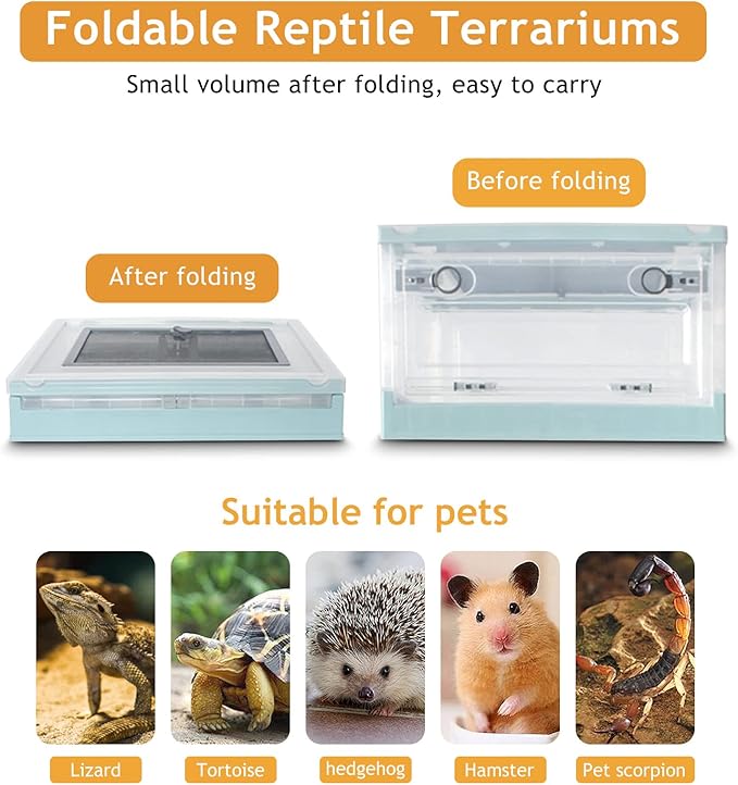 RunDuck Travel Portable Foldable Terrarium Kits for Reptiles -Heat-Resistant Material, Easy to Move with Wheels, Includes Plant, Feeding Bowl, and Carpet for Snakes, Lizards, Tortoises, and Leopard