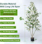 Olive Trees Artificial Indoor, 6FT Tall Faux Olive Tree with Light Kit Moss and Planter, Faux Plants Indoor with Natural Wood Trunk and Lifelike Fruits, Fake Tree for Home Office Living Room Decor