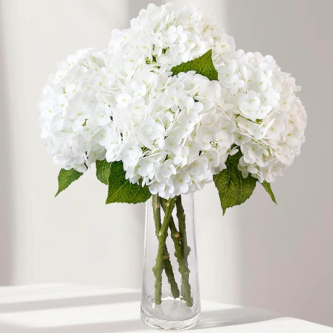 Leftover Hydrangea Artificial Flowers,4 Pcs Real Touch Hydrangea Flowers with 3 Pcs Butterflies for Centerpiece Table Decorations,Floral Arrangements for Coffee Table Decor Living Room Decor