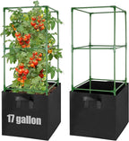 ANPHSIN 3 Sets Tomato Cages with 17 Gallon Grow Bags - 46'' Heavy-Duty Plant Support Trellis Tomato Planter Pots Kit, Garden Vegetables Cucumber Flowers Vertical Climbing Plants Vines