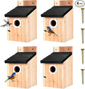 4-Pack Black Wooden Bird Houses for Outdoors with Predator Guard, Bluebird Houses for Outside – Ideal for Bluebirds & Other Backyard Birds, Black