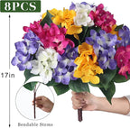 FOTEEWL 8 Bundles Artificial Hydrangea Flowers for Outdoor Decor, Realistic Faux Silk Bouquets Sun-Resistant Fake Plants for Front Door Balcony Farmhouse Garden Home Spring Summer Decor (Mixed Color)