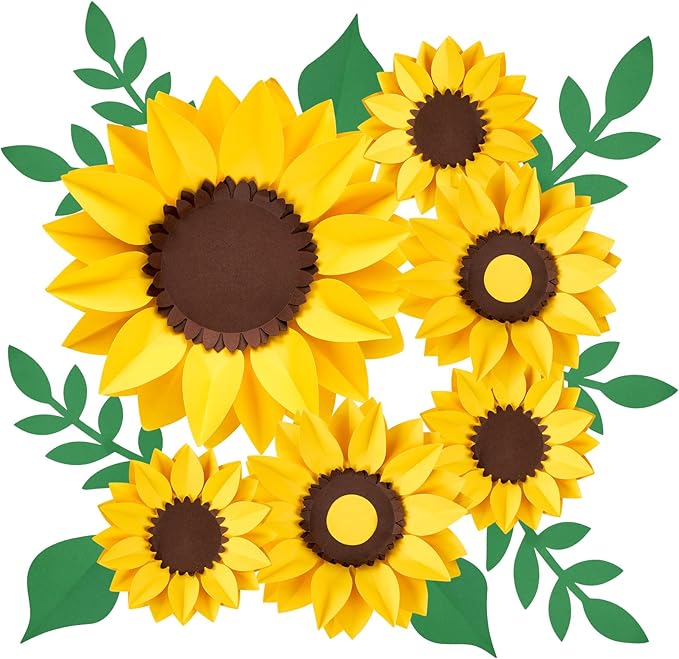 15pcs Sunflower Wall Decor, Paper Flower for Wall with 3D Artificial Flowers Yellow Bulletin Board Decoration Large Paper Flower for Background for Living Room Office Garden Wedding.
