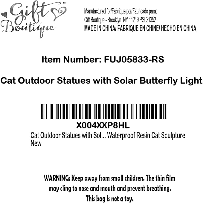 Gift Boutique Cat Outdoor Statues with Solar Butterfly Light Cute Garden Figurine for Yard Patio Lawn Pathway Decor Waterproof Resin Cat Sculpture