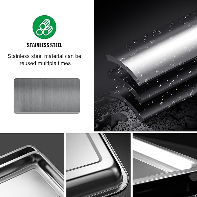 RooTrimmer 10 Pack Large Stainless Steel Seedling Trays, Heavy Duty Metal Water Catch Trays for Nursery Pots Transplant, Seed Germination & Propagation Flats (17.5 inch×13.56 inch, 1.18" Height)
