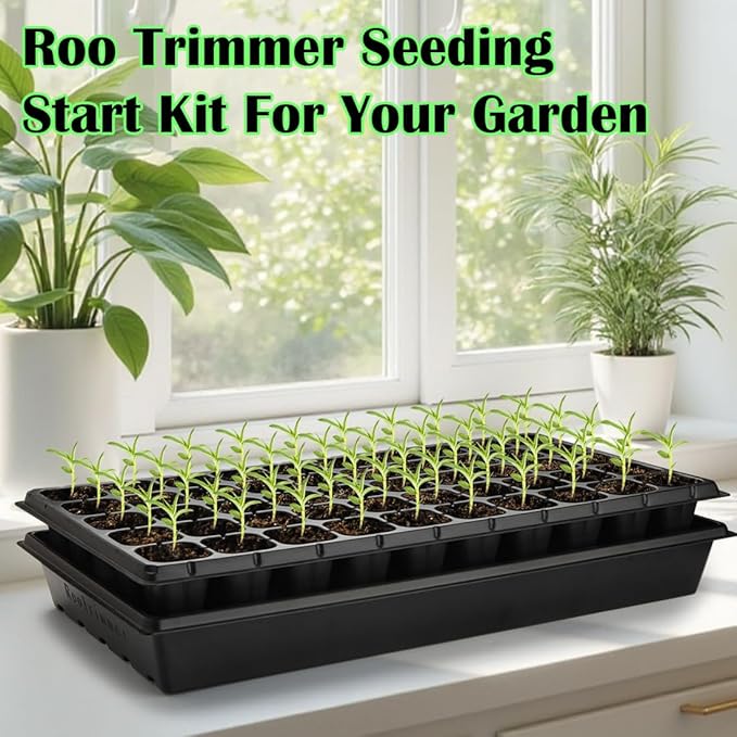 RooTrimmer 10 Pack 1020 Trays and 10 Pack 3.5" Deep 50 Cell Seed Starter Trays, 20" x 10" - Durable Plastic Nursery Flats for Microgreens, Seedling,Seed Germination & Plant Propagation (10 Set)