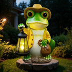 twinbling Frog Garden Statue with Solar Lantern - Large 13 in Solar Frog Statue Outdoor for Yard, Patio, Porch, Lawn and Balcony Decorations, Gift for Gardeners and Housewarming