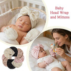 Newborn Baby Girl Hats Mittens Set Cotton Hospital Bow Hat Beanies Caps Gloves for New Born Girls 0-6 Months