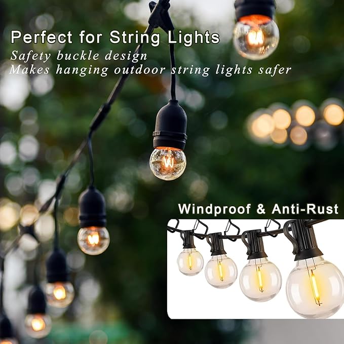 12 PCS Q-Hanger Hooks for String Lights, Ceiling Hangers for Plants & Wind Chimes, Christmas Decorations Outdoor Hooks (Square Hanger) Black