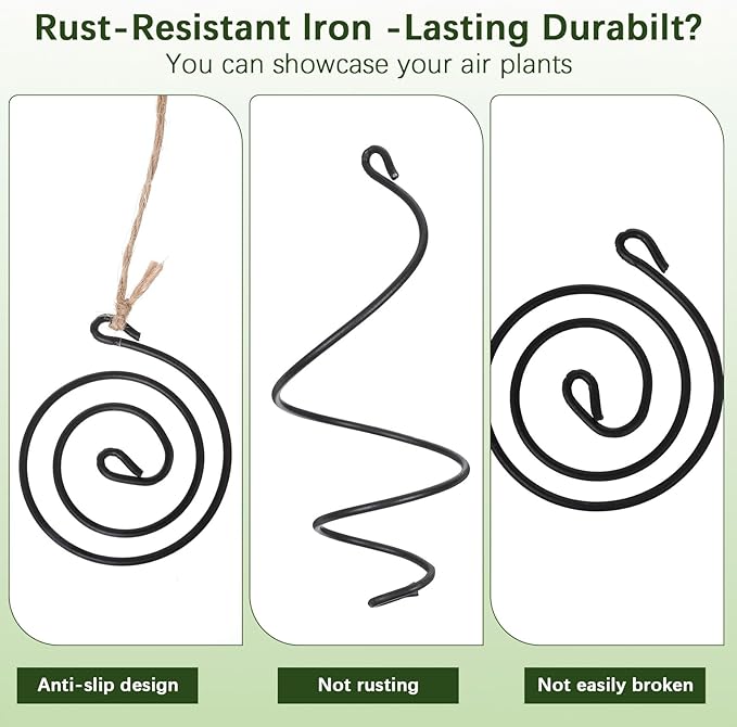 6 Pcs Hanging Air Plant Holder Air Plant Hanger Set Adjustable Rust-Resistant Iron Rings with Jute Ropes, Soilless Plants Stand Tillandsia Succulent Display Container for Home Office Decor