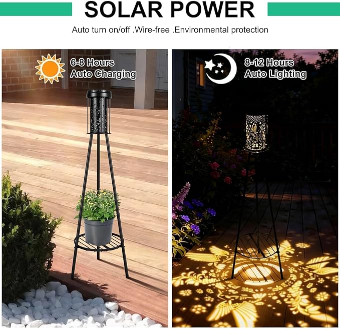 Outdoor Solar Floor Lamps RGB Color-Changing Hummingbird Projection Metal Plant-Stand Garden Light,42.48" Waterproof Decorative Solar Lamp for Patio,Deck,Yard,Porch,Path