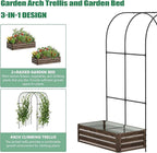 SUNYRISY Galvanized Raised Garden Bed with 87" H Arch Trellis for Climbing Plants Outdoor, Metal Planter Box with Netting for Gardening Flowers Vegetables Fruit, Wood Grain