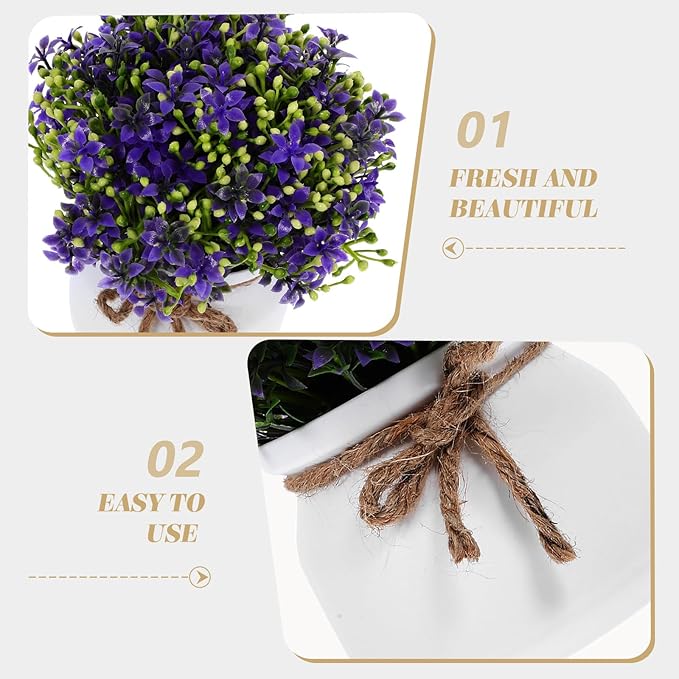 Tofficu Faux Orchid Bonsai Small Potted Flower Decor Purple Artificial Plant Ornaments for Living Room Tabletop Home Decoration