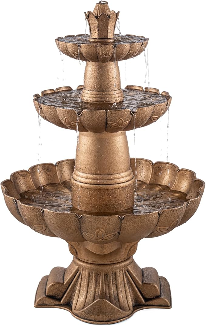 MO 48.8" 3-Tier Freestanding Water Fountain Outdoor Garden, Like Stone Large Bird Bath with Pump, Outdoor Waterfall Feature for Yard Patio Home Decor