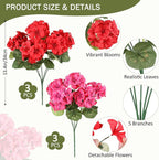 AGIRL 6 Bundles Artificial Geranium Flowers for Outdoors Spring Decor Geraniums Silk Flowers UV Resistant Lifelike Faux Flowers for Outdoor Garden Patio Porch Balcony Home Decor(Red 3,Rose Red 3)