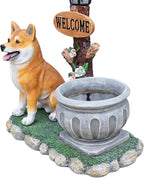 Animal Outdoor Statue Planter Solar Light Welcome Garden Sculpture Resin Flower Pot Decorative Porch Patio Yard Lawn Entryway Figurine with LED Lamp Rustic Plant Holder Ornament Courtyard (K)