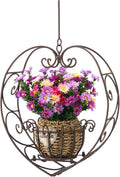 Hanging Plant Holder,Wrought Iron Heart Shape Plant Pot Holder, Indoor & Outdoor Hanging Planters Holder for Patio, Porch, Bedroom, Living Room（Raw Embroidery Color）