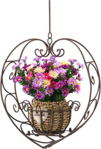 Hanging Plant Holder,Wrought Iron Heart Shape Plant Pot Holder, Indoor & Outdoor Hanging Planters Holder for Patio, Porch, Bedroom, Living Room（Raw Embroidery Color）