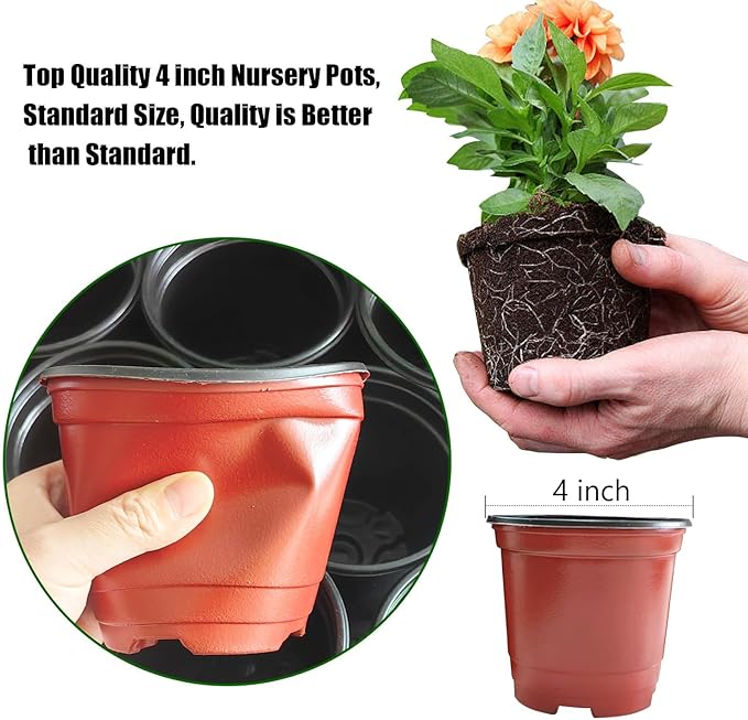 RooTrimmer Plant Nursery Pots with Humidity Domes, 50 Sets 4 Inch Soft Nursery Pots Quality Ones (50 Red Pots + 50 Clear Lids), Quality Seeds Starting with Cover
