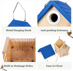 Kingsyard Wooden Wren House with Predator Guard, Bird Nesting for Outdoor, Garden Patio Nest Box Birdhouse for Wild Bird Watching, Royal Blue