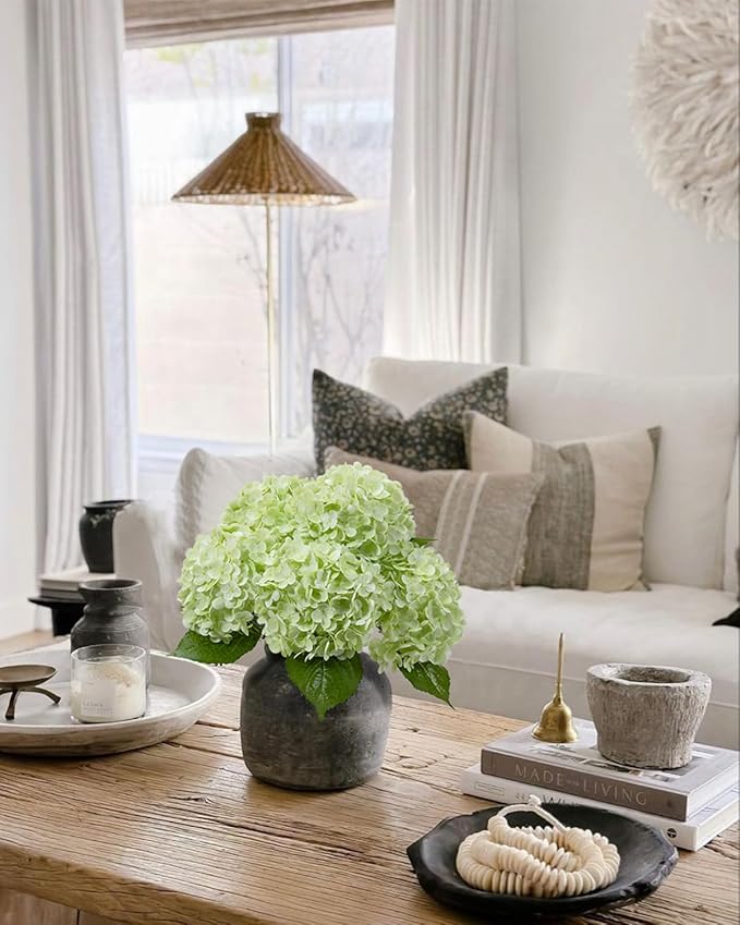 DuHouse 3Pcs Large Hydrangea Artificial Flowers,20 inch Latex Real Touch Hydrangeas Lifelike Hydrangea Flower for Home Wedding Bouquets Centerpieces Party Living Room Decoration(Light Green)