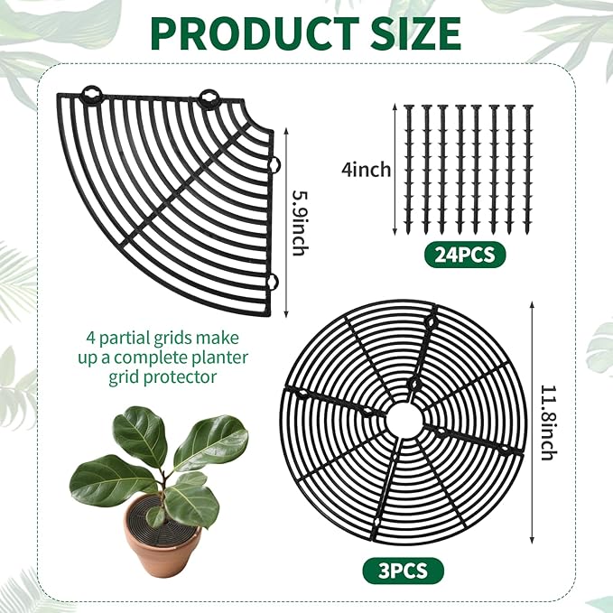 3 Pcs Plant Pot Cover, Plant Covers from Animals, Cuttable 11.8 Inch Soil Protectors, Keeps Cats, Animals Out, for Indoors Outdoors(Black)