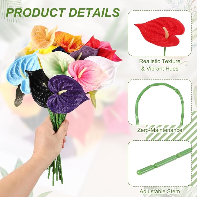 uxcell 4Pcs 11inch Artificial Anthurium Lily Flowers, Permanent Flower Bouquet for Home Arrangements Wedding Festival Decoration Crafts Store Decor Accessories, Bright Red