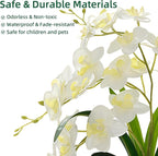 Artificial Orchid Potted Plant, White Fake Orchid Flowers with White Pot, Bendable Faux Phalaenopsis Flower Arrangement for Home Office Table Centerpiece Wedding Party Bathroom Decor