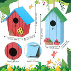 DoubleFill 2 Pcs Birdhouses for Outdoor Hanging Yard Outside Wooden Birdhouse Hand Painted Bird Box for Bird Lovers Bluebird Tree Garden Decor Decorative Birdhouse(Elegant Color,Wooden Roof)