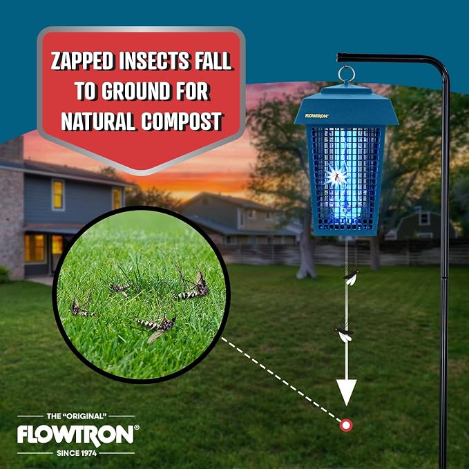Flowtron Bug Zapper, 1 Acre of Outdoor Coverage with Powerful 40W Bulb & 5600V Instant Killing Grid, Electric Insect, Fly & Mosquito Zapper, Made in The USA - Blue Color