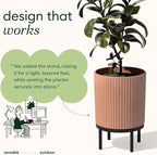 Veradek Demi Series Round Planter w/Stand for Porch/Patio | Durable Plastic-Stone Composite & Wooden Stand | Modern Décor for Tall Plants, Flowers