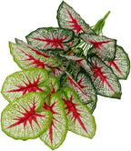 Artificial Caladium Plant with Red and Green Leaves, Red Leaf Artificial Plants Decoration Simulated Bonsai Potted Decor Home Room Party Wedding Office Floor (White(No Flowerpot), 75cm)