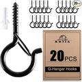 ADIIL 20 PCS Q Hanger Hooks with Safety Buckle, Windproof Screw Hooks for Hanging Outdoor String Lights, Plants, Christmas Patio Lights, 2.2 Inches, Black