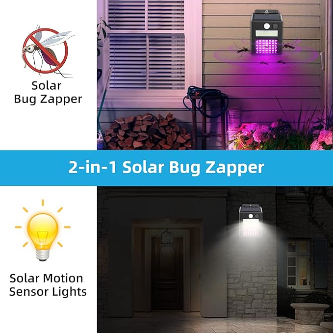 4 Pack of Solar Bug Zapper Outdoor & Mosquito Light - 1000V Electric Bug Trap, Solar-Powered Fly Killer with Motion Sensor, Waterproof & Cordless