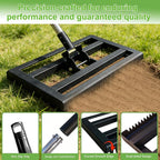 Lawn Leveling Rake 17"x10" for Soil, Gravel Leveling Tool Heavy Duty with Adjustable Long Handle, Garden Level Rake with Tines for Yard, Landscape, Leveling Sand, Grass, Dirt, Ergonomic & Durable