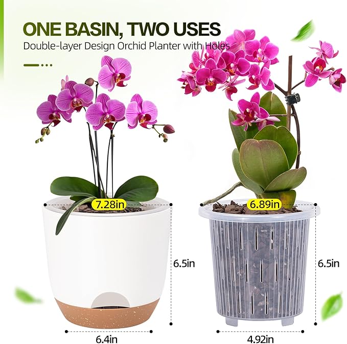 7.2 Inch Self Watering Orchid Pots for Indoor Plants,Macetas para Orqudeas,Flower Pots for Indoor Plants with Holes（White）