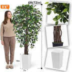 Aveyas 6ft Artificial Ficus Tree for Home Decor with White Pot, 6 Feet Faux Plant Fake Silk Trees for Indoor Outdoor House Living Room Office Garden (6 ft Tall Including Raised Pot)