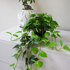 Fake Pothos Hanging Plants, 33" Potted Artificial Hanging Plant, Faux Pothos Silk Vines Hanging Plant Greenery for Home Living Room Indoor Decor
