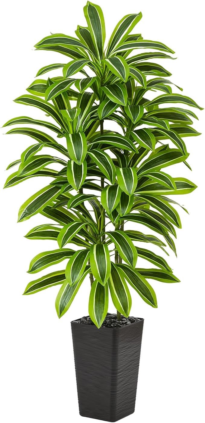 Artificial Yellow Dracaena Tree - 6FT Tall Fake Plants with Black Planter - Artificial Plants Indoor Floor Plant in Pot - Large Tropical Fake Yucca Potted Tree for Home Office Living Room Decor