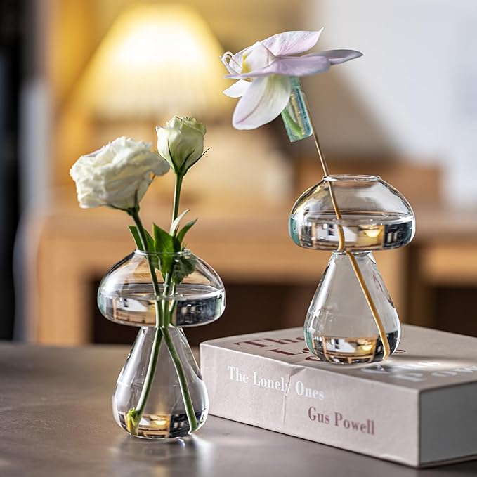 Mushroom Glass Planter, Plant Propagation Station, Cute Mushroom Vase, Clear Glass Terrarium Jar Propagation Vase for Indoor Plants Home Decor, Gifts for Plant Lovers (4)