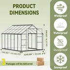 10X12 FT Greenhouse for Outdoors, Polycarbonate Walk in Green House for Outside, Reinforced Aluminum Frame Greenhouses, Heavy Duty Garden, Patio, Backyard Flower Planting