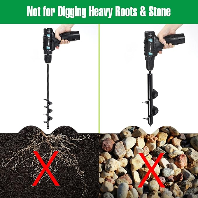 Auger Drill Bit for Planting 4 Pack, Garden Ground Earth Spiral 3/8" Hex Drive Drill, Easy Bulb Post Hole Digger Flowers, Metal Bedding Digging Plant Rapid Planter Tool