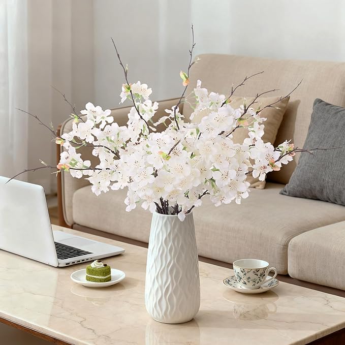 INXUGAO 12 PCS Faux Cherry Blossom Branches Decor 18.11 Inch Fake Artificial Cherry Flowers for Home Indoor Decoration Vase Arrangement Table Living Room Bedroom Spring Decor