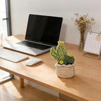 Handmade Crochet, Small Artificial Plants Cactus in Pot, Realistic Knit Succulent for Home Office Desk Decoration, for Plant Lovers (2.4 x 2.4 x 4.7 inches)
