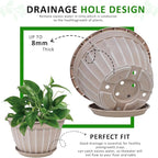 FGstyle 4 Pack Flower Pots,8 Inch Plants Pot,Planters Pot with Drainage Hole & Saucer,Modern Planters for Indoor Outdoor Plants,Decorative Resin Garden Pots for Outdoor Indoor Home Plants (Beige)